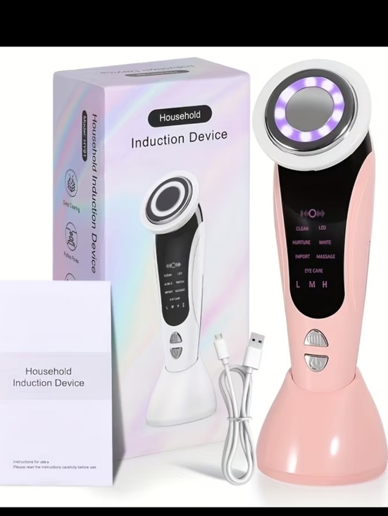 House Hold Induction Other - 4-in-1 Pink Household Induction Facial & Neck Massager W/ LED, USB Powered.